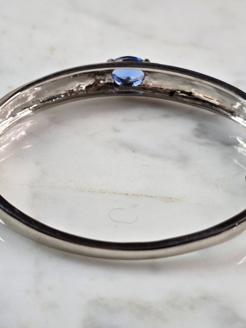 Womens Sterling Silver Modernist Blue Opal Bangle Bracelet 19.1g E2401 - Picture 2 of 4